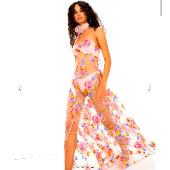 For Love & Lemons Embroidered Maxi Detailed Floral Appliqué NWT Size XS NWT - Picture 8 of 15